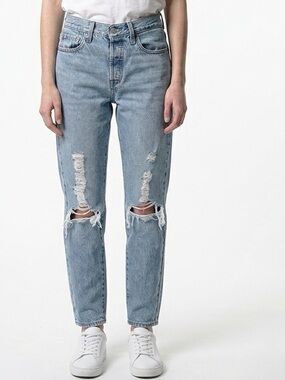 Levis Wedgie Straight Jeans Womens 26 Blue Excellent Distressed High Rise Button